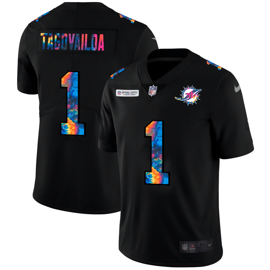 NFL Miami Dolphins #1 Tua Tagovailoa Men Nike MultiColor Black 2020 Crucial Catch Vapor Untouchable Limited Jersey->new orleans saints->NFL Jersey